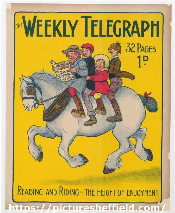 Sheffield Weekly Telegraph poster: Reading and riding - the height of enjoyment