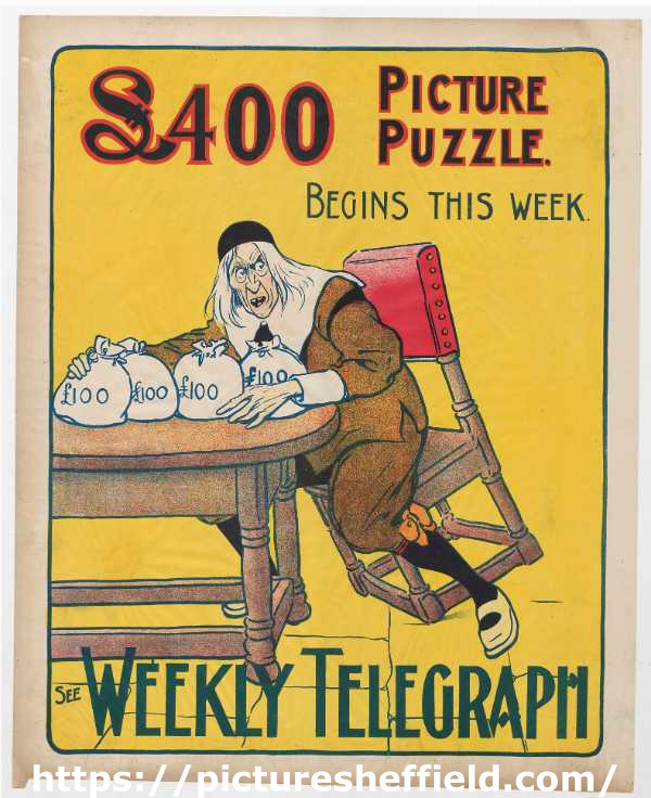 Sheffield Weekly Telegraph poster: £400 picture puzzle begins this week