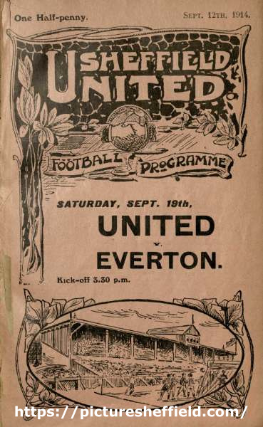 Cover of programme for forthcoming match, Sheffield United FC v. Everton FC, Saturday, September 19th 1914