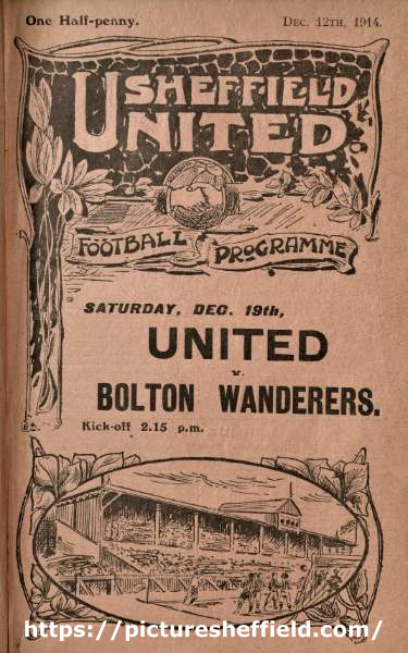Cover of programme for forthcoming match, Sheffield United FC v. Bolton Wanderers FC, Saturday, 19th December 1914