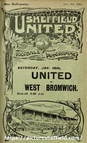 Cover of programme for forthcoming match, Sheffield United FC v. West Bromwich FC, Saturday, 16th January 1915