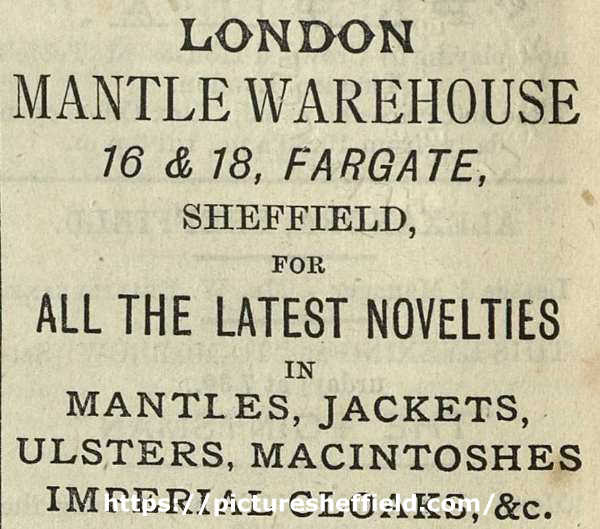 Advertisement for the Mantle Warehouse, Nos. 16 and 18 Fargate