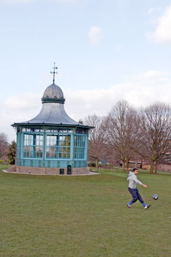 Bandstand, Weston Park with Indy Moore playing football 