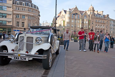 Vintage wedding car outside the Town Hall