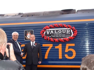 Dedication of class 66 loco 66715 Valour as a war memorial