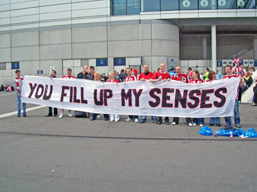 Sheffield United fans holding a banner before the Championship play-off final against Burnley