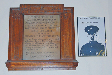 Memorial in Clifford School Hall to Sgt. Arnold Loosemore, VC