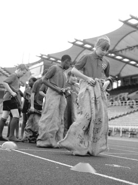 Schools Athletic Team Sack Race, Festival of Athletics, Don Valley Stadium