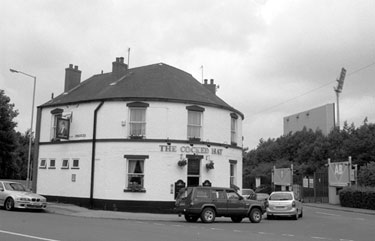 The Cocked Hat public house, Nos. 73 - 75 Worksop Road and the junction with Leeds Road with Don Valley Stadium in the background
