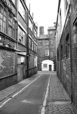 Clay Lane looking towards the entrance to E.L. Pinder, cutlery and silverware manufacturer, rear of Butcher Works, Eyre Lane