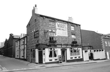 Red Lion public house, No.109 Charles Street at junction with (left) Eyre Lane.