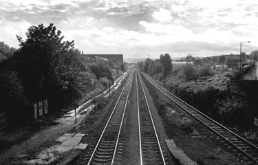 Railway near former Brightside Station from footbridge connecting Station Lane and Holywell Road looking towards Brightside Junction