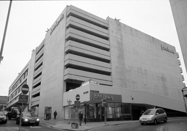 John Lewis (formerly Cole Brothers), department store, at the junction of Cross Burgess Street (left) and Burgess Street (right) with the multi storey car park above