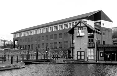 Victoria Quays/Canal Basin, Sheffield and South Yorkshire Navigation showing the Locks; Basin Masters Office in front of Navigation House