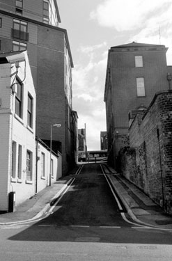 Bailey Lane from Trippet Lane looking towards West Street with Trippets Wine Bar (left and the Job Centre), Bailey Court (right)