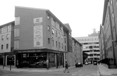Devonshire Cat public house, No. 49 and Devonshire Courtyard, student accommodation, Wellington Street and the junction with Eldon Street 