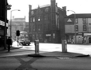 Wicker and junction with Nursery Street from Blonk Street, Williams Deacons Bank (centre) and Exchange Brewery