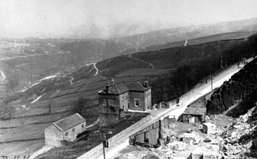Bell Hagg Inn and Bell Hagg Quarry, property of Ernest Andrews and Son, Manchester Road. Bell Hagg Plantation in background