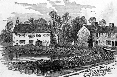 Sheffield Flood. Remains of the Blue Ball Inn, (licensee William Cooper) and cottages, Bradfield Road