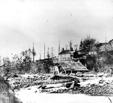 Sheffield Flood, remains of F. Shaw and Co., wire drawers, Damflask Wire Mill, River Loxley