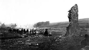 Sheffield Flood, remains of stable wall at Trickett's Farm belonging to James Trickett, at the junction of Rivers Rivelin and Loxley, household of eleven people washed away and drowned