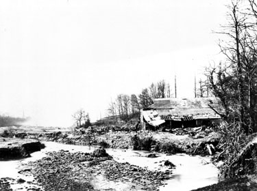 Sheffield Flood, remains of F. Shaw and Co., wire drawers, Damflask Wire Mill, River Loxley