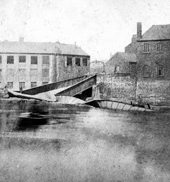 Sheffield Flood. Remains of Ball Street Bridge. Lion Works (Steel), left, Ball Bridge Works, (Engineering), right