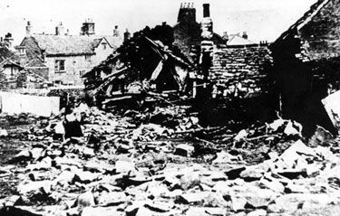 Sheffield Flood. Ruins at Owlerton Green/Bradfield Road, Owlerton Hall, off Bradfield Road, in background