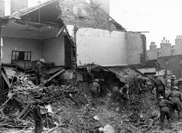 Dwelling Houses, Exeter Street, air raid damage, rescue work
