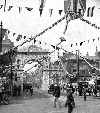 Queen Victoria's visit. Decorations in Barkers Pool