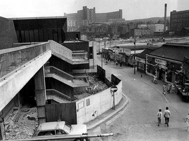 New Sheaf Market under construction, old Sheaf Market on right, Hyde Park and Park Hill Flats in background