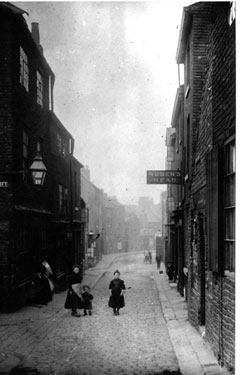 Campo Lane at junction with Hawley Croft, Reuben's Head public house on right
