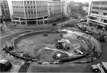 Castle Square roundabout (Hole in the Road) being filled in, looking towards High Street