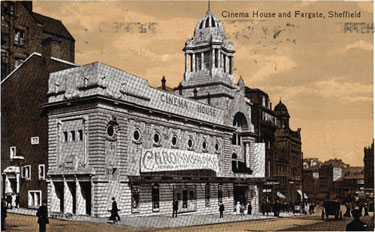 Cinema House, Fargate (later renamed Barker's Pool). Designed by H.E. Farmer, opened 6th May 1913. Closed 12th August 1961 and demolished for redevelopment