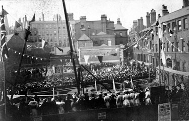 Laying of Foundation Stone at Victoria Hall, Norfolk Street, George Street, right
