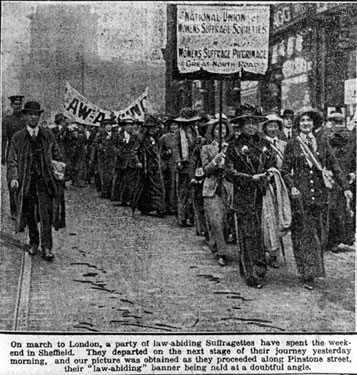 N.U.W.S.S.- The Suffrage Pilgrimage leaving Sheffield via Pinstone Street