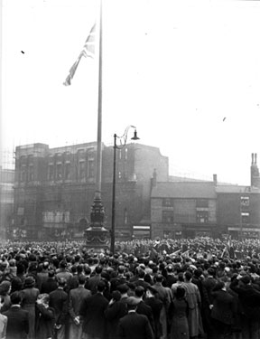 Armistice Day outside the City Hall. Albert Hall in background