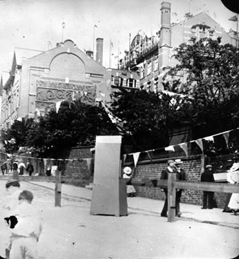 Royal visit of King Edward VII and Queen Alexandra, 'Westville' offices belonging to J.G. Graves Ltd. in background, Durham Road/Glossop Road