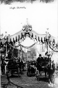 High Street decorated for the royal visit of Queen Victoria