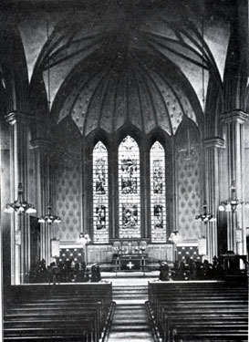 Interior of Christ Church, Attercliffe Road. Opened 26th July, 1826, costing �14,000. In 1867 the galleries were removed, and the interior reseated with open benches. Later demolished