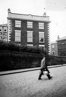 Leader House from Surrey Street. From 1777-1817, home of Thomas Leader, founder of Tudor, Leader and Co., and son Daniel Leader. Later home to Pearson family and Marmaduke Wardlow. Eventually became the property of Sheffield Corporation