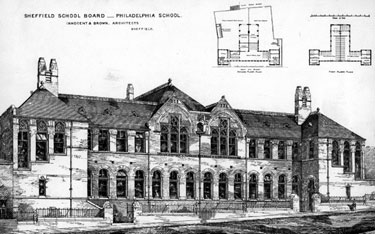 Architects design of Philadelphia County School, West Don Street