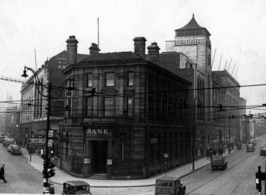 Midland Bank, No 3 Ecclesall Road, Cemetery Road, left, Ecclesall Road, right, Sheffield and Ecclesall Co-op, The Arcade in background