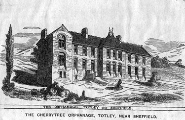 Cherrytree Orphanage, Mickley Lane, Totley. Founded in Sheffield about 1863 by E.P. Taylor, Esq. Foundation stone laid 21st August, 1867 by John Webster Esq., Mayor of Sheffield. Total cost ú4,000.