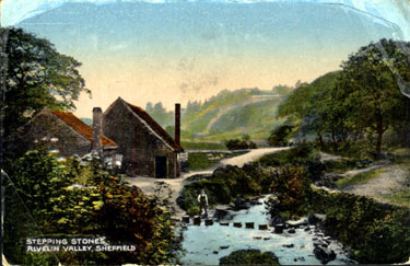 Holme Head Wheel and stepping stones, River Rivelin. Earliest mention is the lease in 1742, for 21 years to Nicholas Morton and William Shaw. By 1905, The Waterworks had acquired the wheel and it was reported to be in good condition 