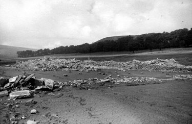 Ruins of Derwent Hall, Ladybower Reservoir, revealed by the drought of 1949 	