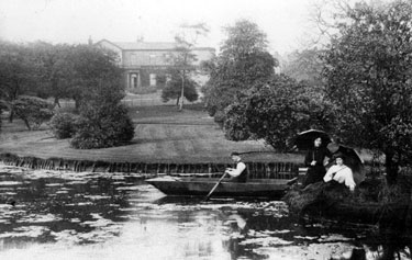 The Boating Lake at Abbeyfield Park, Pitsmoor with Abbeyfield House in the background