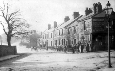 Looking up Sandygate Road from Manchester Road, Henry Bradbury, grocer and sub-postmaster, Nos 2-6, Sandygate Road (on corner)