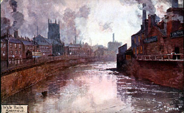 Nursery Street and River Don, Church on left is Holy Trinity, Wicker