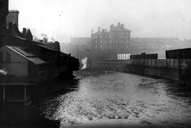 River Don from Blonk Street, looking towards Royal Victoria Hotel, Samuel Osborn and Co., Clyde Steel Works, left 	
